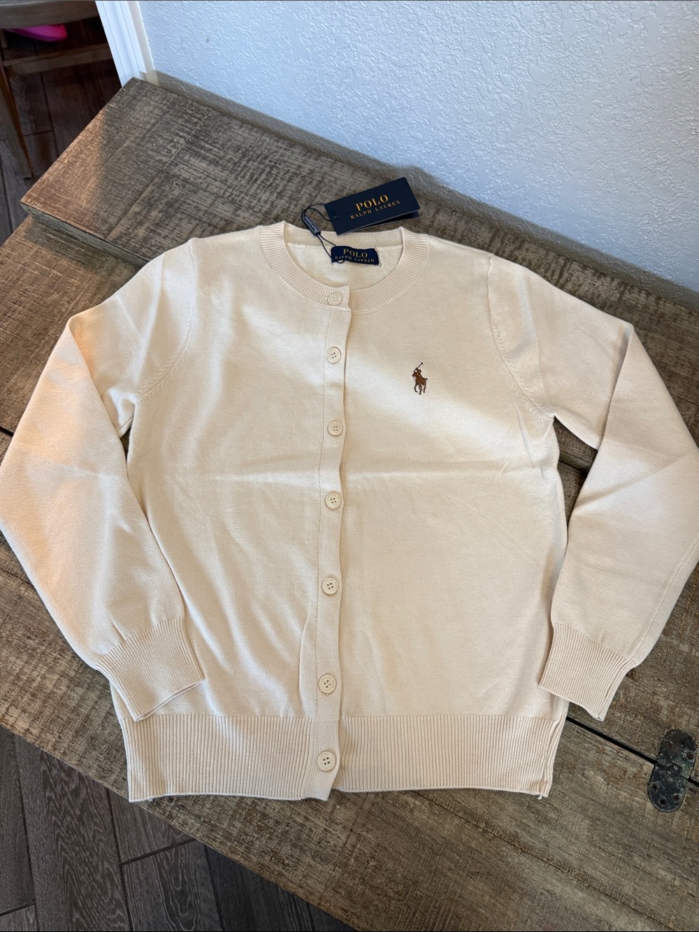 Polo by Ralph Lauren Women’s Cream Button-Front Cardigan with Embroidered Pony